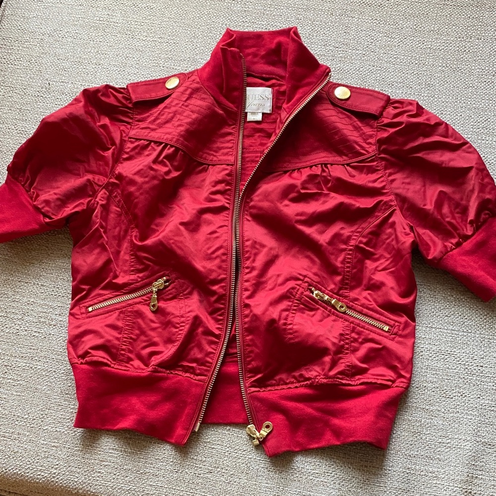 Guess Red Lightweight Women’s Jacket with Gold Details